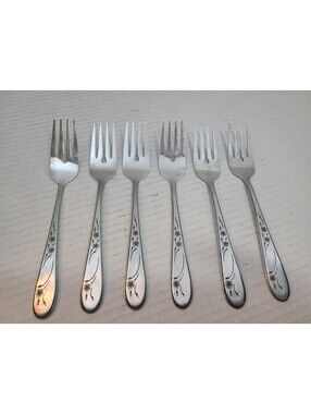 Lot of 6 Rogers Vintage Rose Pattern Flatware Forks MCM